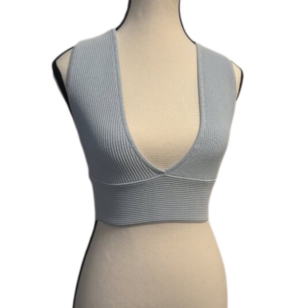 Aritzia Babaton Sculpt Knit Deep V-Neck Tank | Light Blue | Size M | Rare Shade